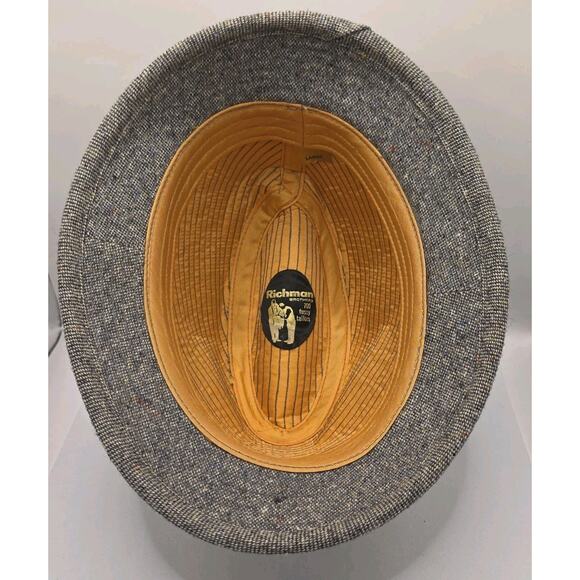 Vintage Richman Brothers Mens Size Large Gray Tweed Fedora Hat W/ Feather - Picture 7 of 9